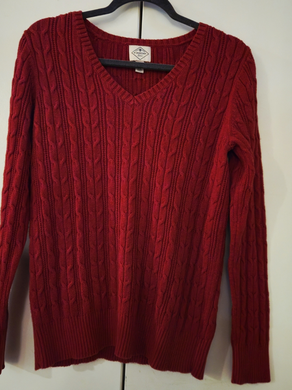 St. John's Bay Red Cable-Knit V-Neck Sweater